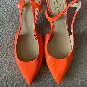 Kate Spade Peachy-Orange Slingback Kitten Heels